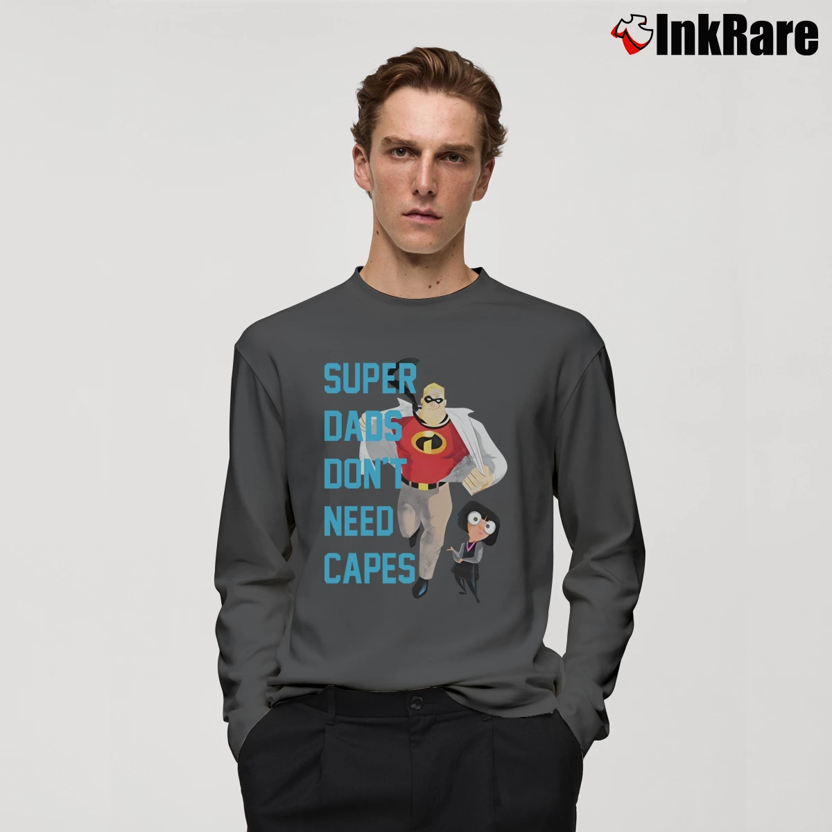 Men’s The Incredibles Super Dads Don't Need Capes Long-Sleeve Shirt in charcoal | Sleek, Lightweight, Year-Round Wear