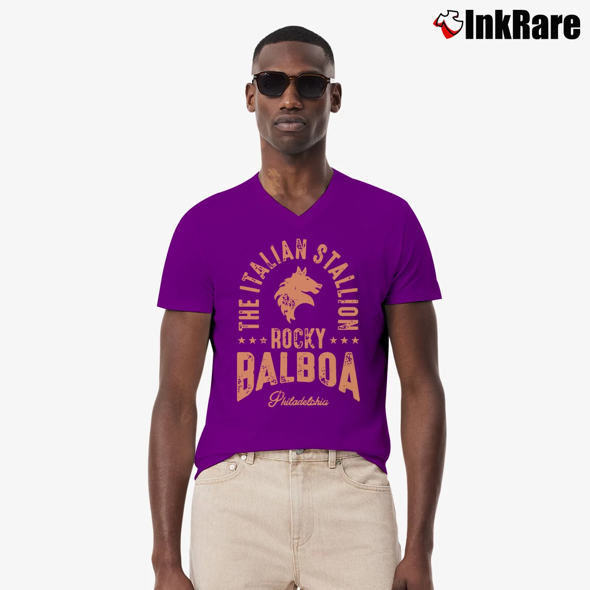 Men’s The Italian Stallion Rocky Balboa V-Neck Tee in purple | Sharp, Breathable, Everyday Staple