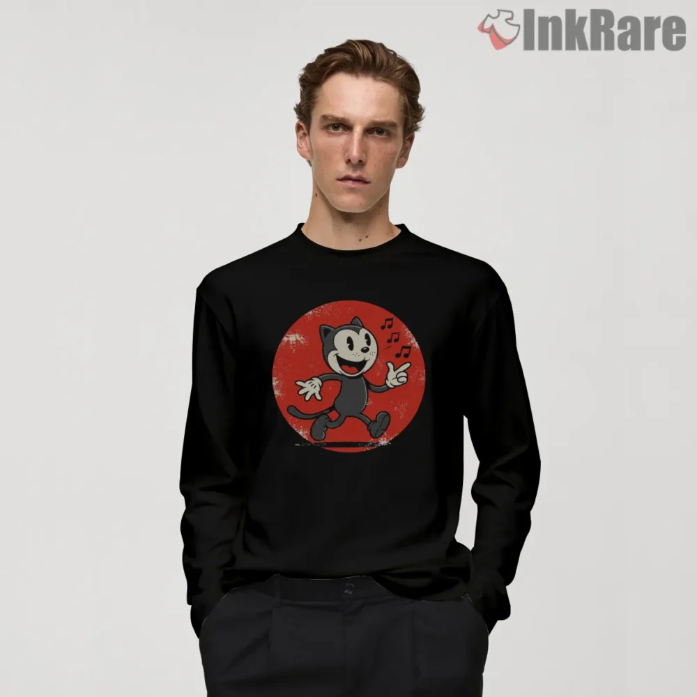 The Jazzy Felix Red Groove Shirt on black long sleeve shirt for men graphic tee