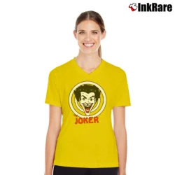 Women’s The Joker DC Comics Target Adult V-Neck Tee in yellow | Chic Neckline, Soft Texture