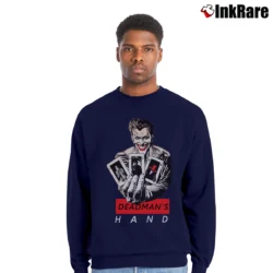 Men’s The Joker Deadman's Hand Dc Comics Crewneck Sweatshirt in navy | Cozy Fabric, Clean Style