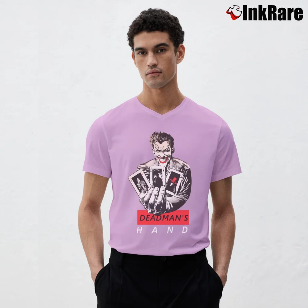 Men’s The Joker Deadman's Hand Dc Comics V-Neck Tee in light pink | Sharp, Breathable, Everyday Staple