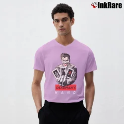Men’s The Joker Deadman's Hand Dc Comics V-Neck Tee in light pink | Sharp, Breathable, Everyday Staple