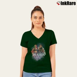 Women’s The Kabuki Warriors V-Neck Tee in forest green | Chic Neckline, Soft Texture