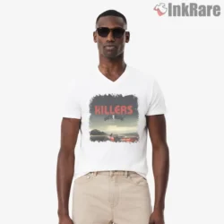 The Killers Battle Born Shirt with desert highway cover art on white tee