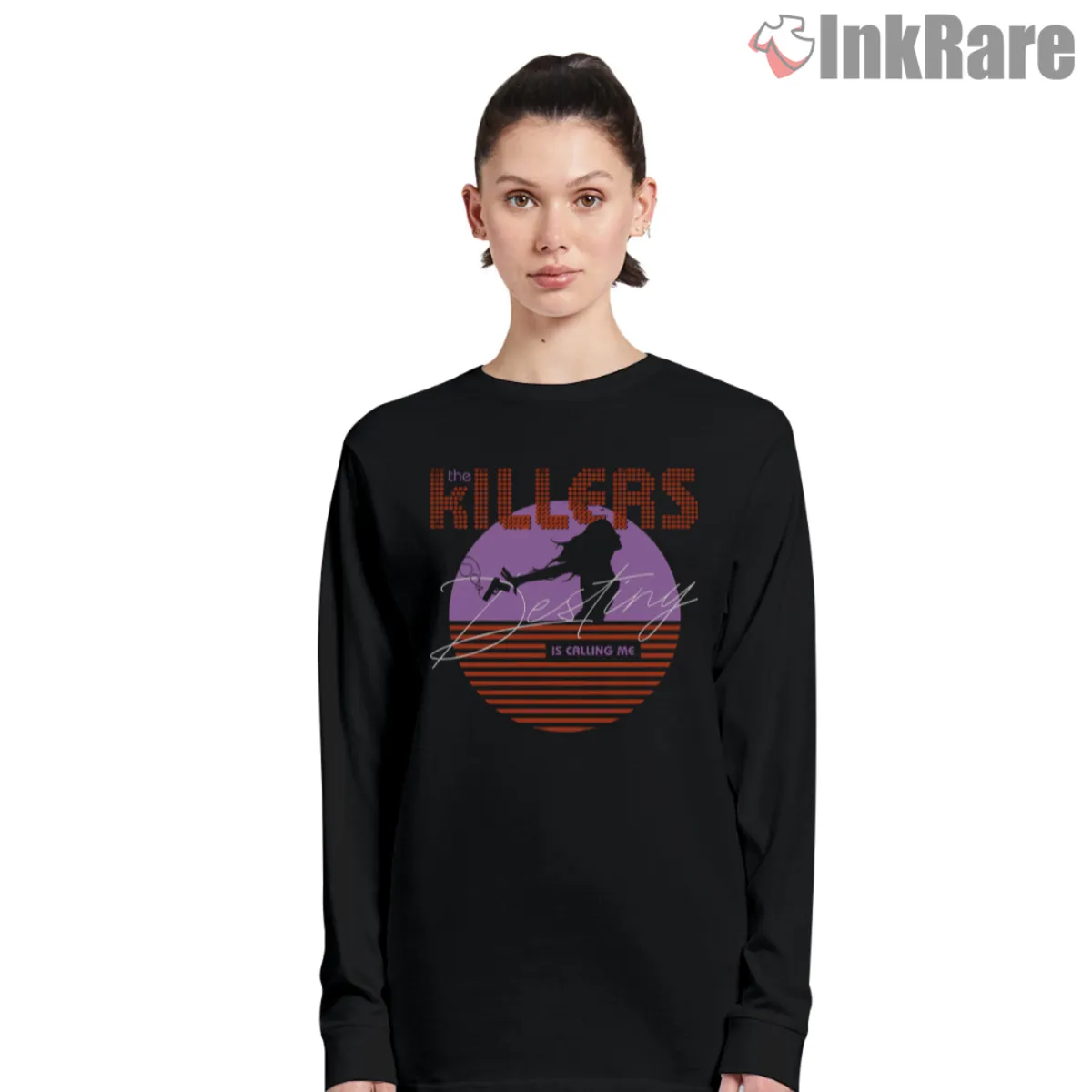 Long Sleeve Option Long sleeve black shirt with The Killers Destiny Is Calling Me graphic