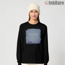 The Killers Hot Fuss Shirt with skyline cover art on black long sleeve