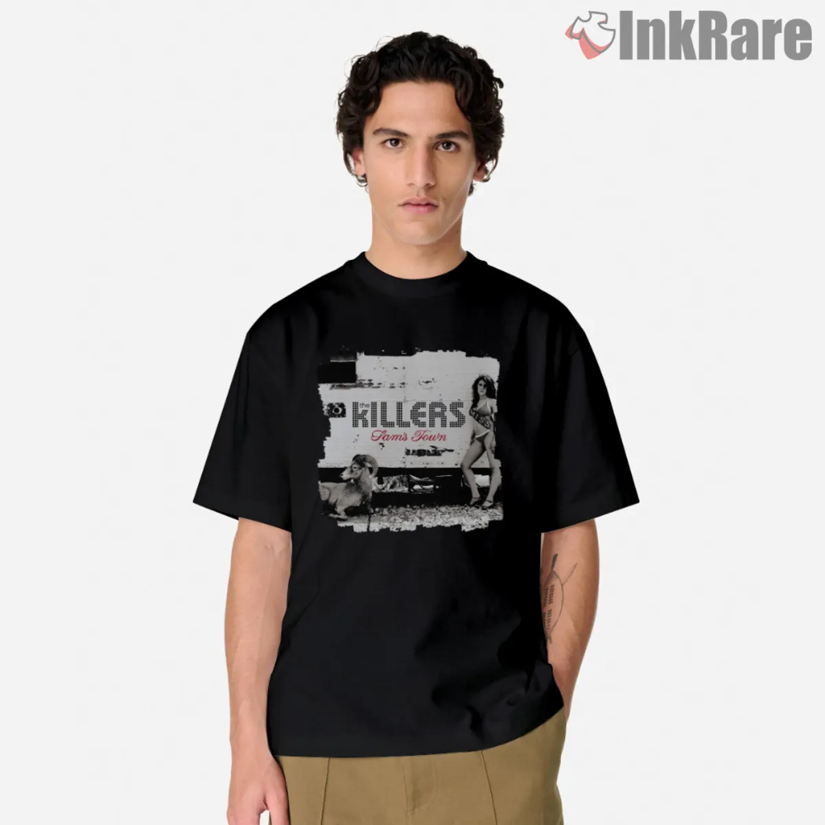 Sam's Town Short Sleeve Black Short sleeve black tee with The Killers pixel logo and red script