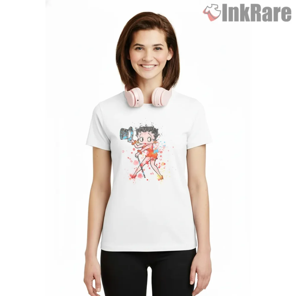 The Lady Is In Town Watercolor Betty Boop Shirt on white short sleeve shirt for women graphic tee
