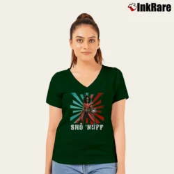 Women’s The Last Dragon Sho'nuff Classic Movie V-Neck Tee in forest green | Chic Neckline, Soft Texture