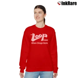 Women’s The Loop FM98 Where Chicago Rocks Chicago Rocks Relaxed Sweatshirt in red | Soft, Laid-Back Vibe