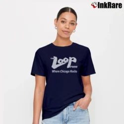 Women’s The Loop FM98 Where Chicago Rocks Chicago Rocks Signature T-Shirt in navy | Soft, Flattering Fit