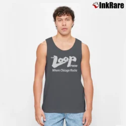 Men’s The Loop FM98 Where Chicago Rocks Chicago Rocks Tank Top in charcoal | Breathable, Active-Friendly Design