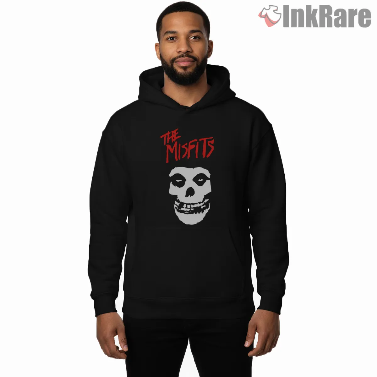 The Misfits Classic Skull Red Logo Shirt on black hoodie for men graphic tee