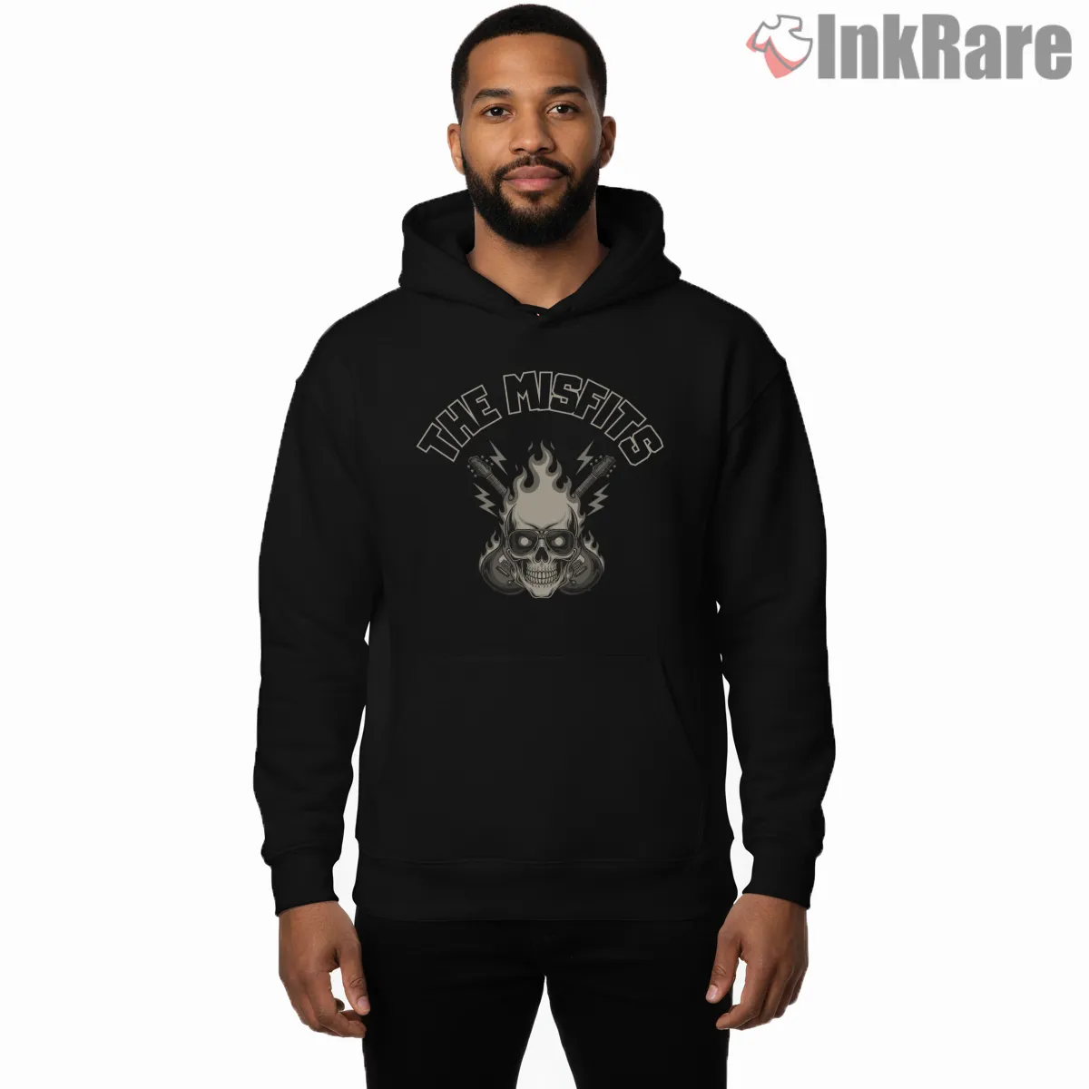 The Misfits Flaming Skull Crest Graphic Shirt on black hoodie for men graphic tee