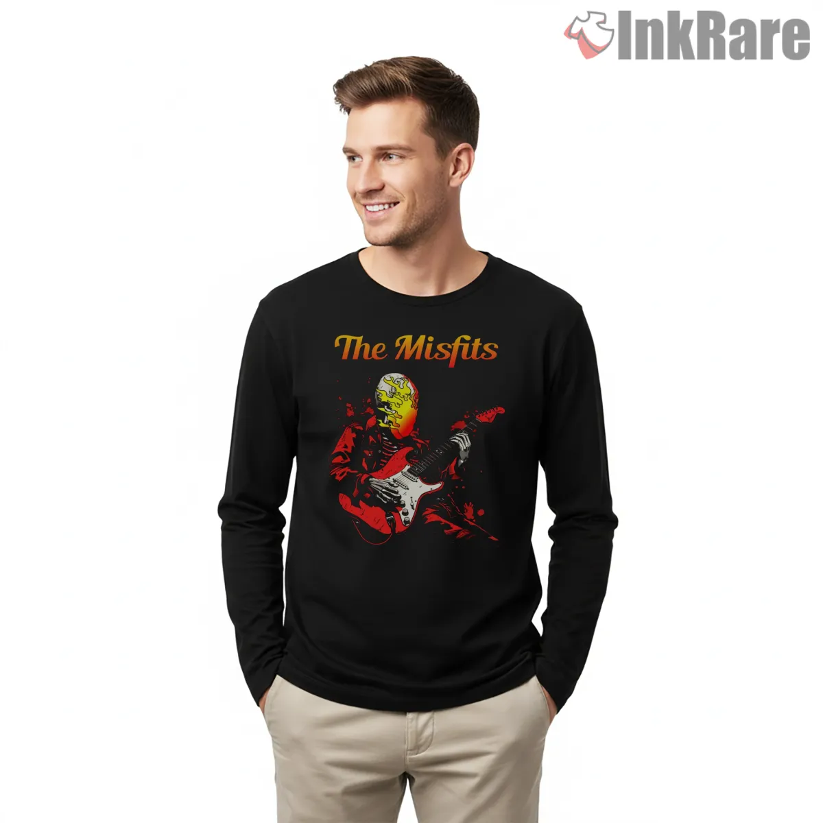 The Misfits Guitar Player Spotlight Shirt on black long sleeve shirt for men graphic tee