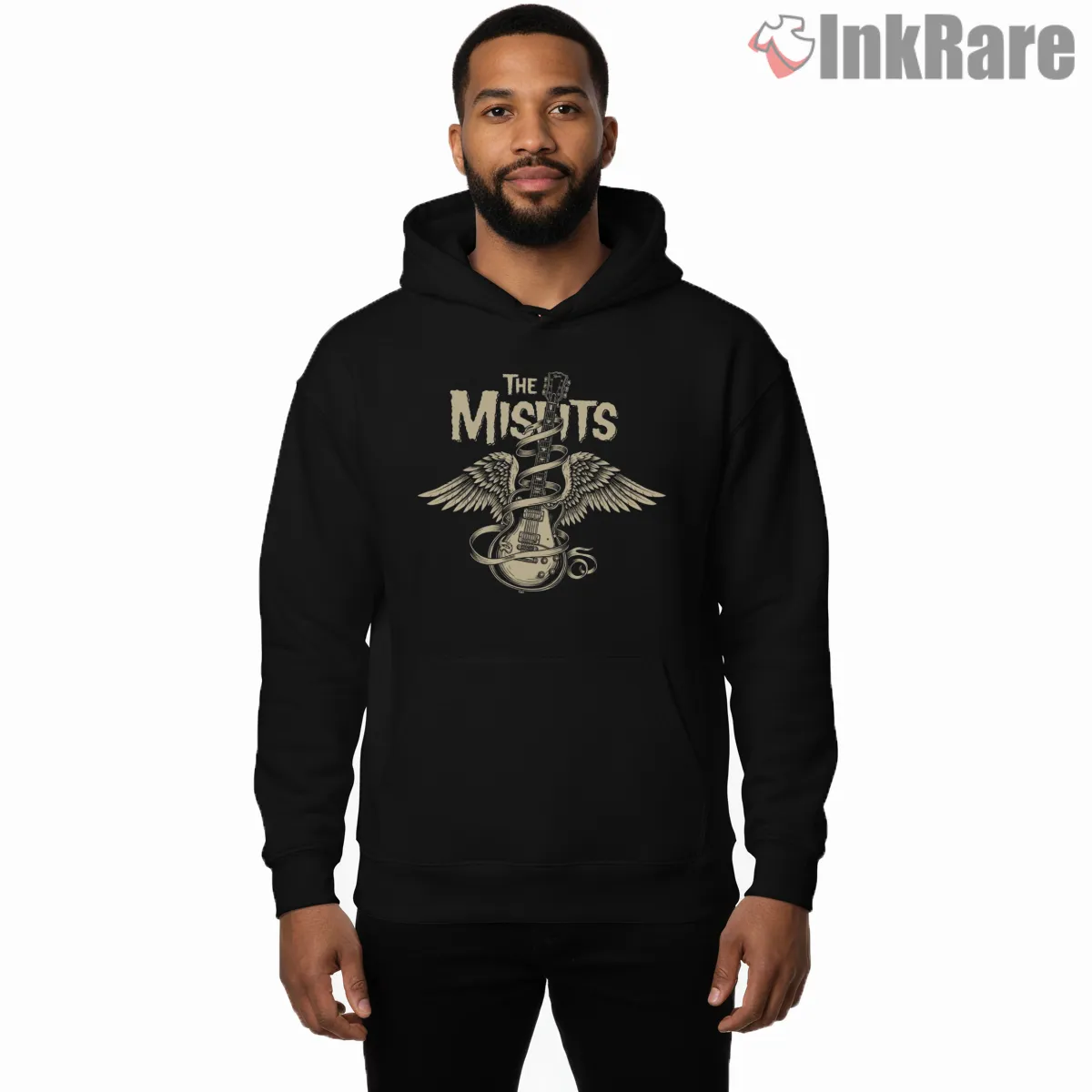 The Misfits Guitar Wings Emblem Shirt on black hoodie for men graphic tee