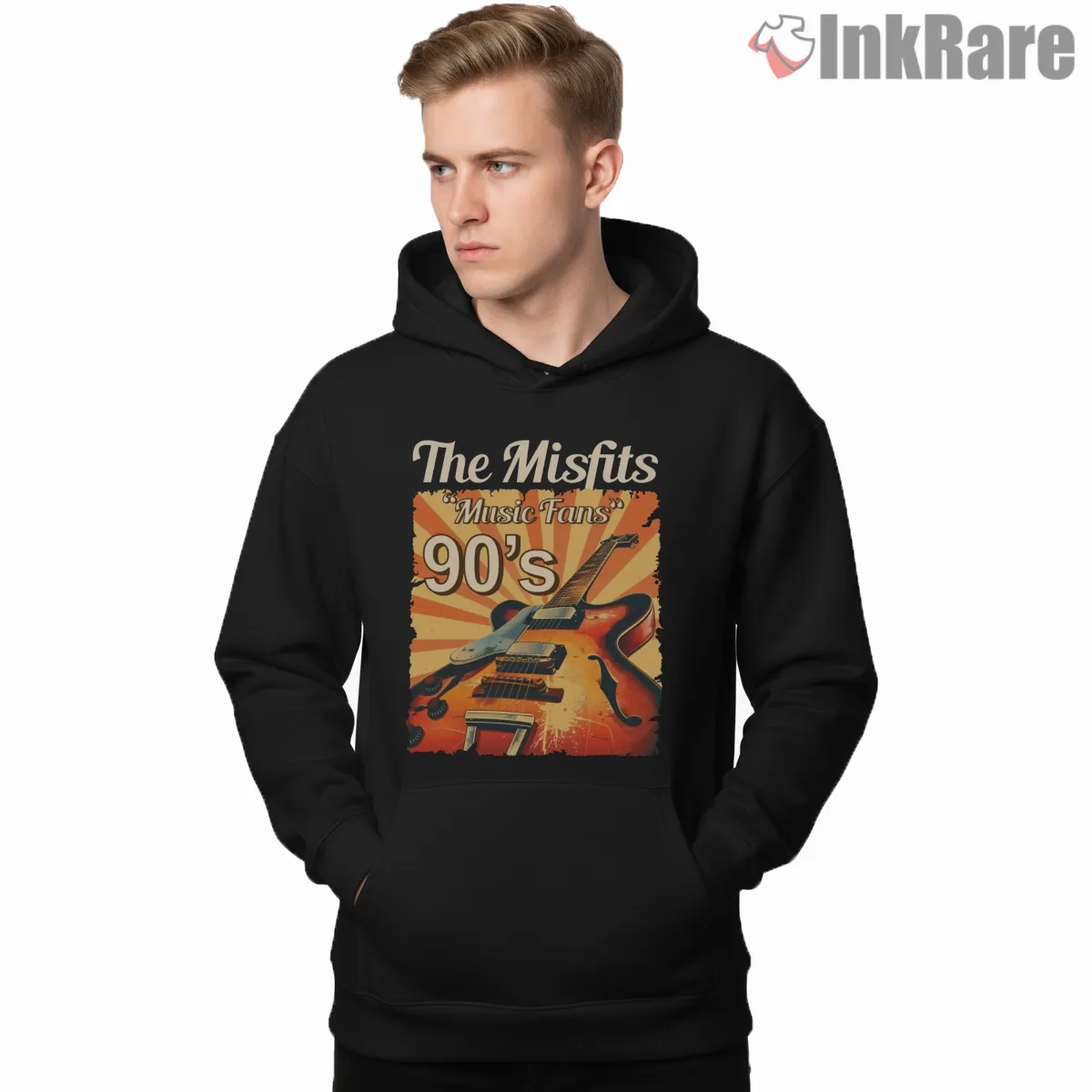 The Misfits Nineties Guitar Burst Poster Shirt on black hoodie for men graphic tee