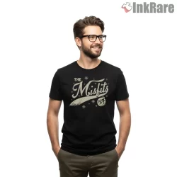 The Misfits Snowy Script Holiday Logo Shirt on black short sleeve shirt for men graphic tee