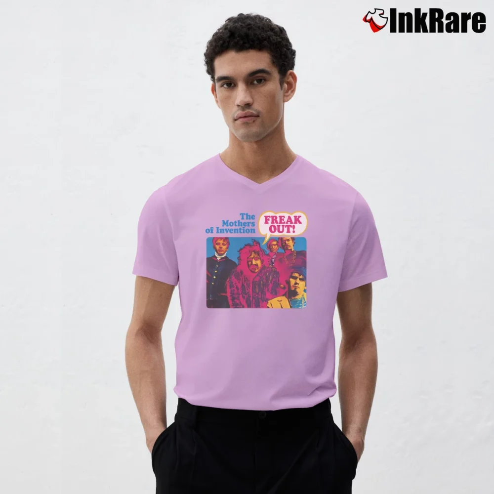 Men’s The Mothers Of Invention Freak Out V-Neck Tee in light pink | Sharp, Breathable, Everyday Staple