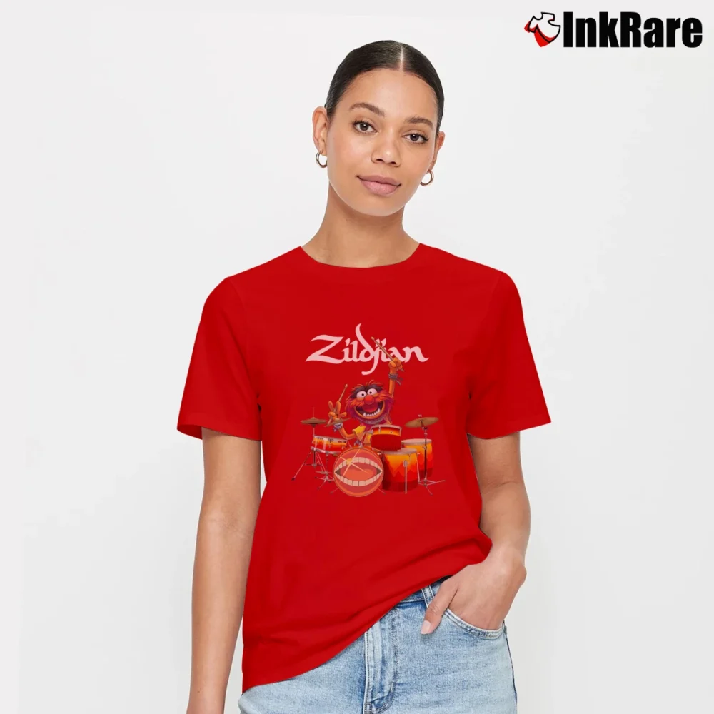 Women’s The Muppet Zildjian Drums Music Cartoon Signature T-Shirt in red | Soft, Flattering Fit