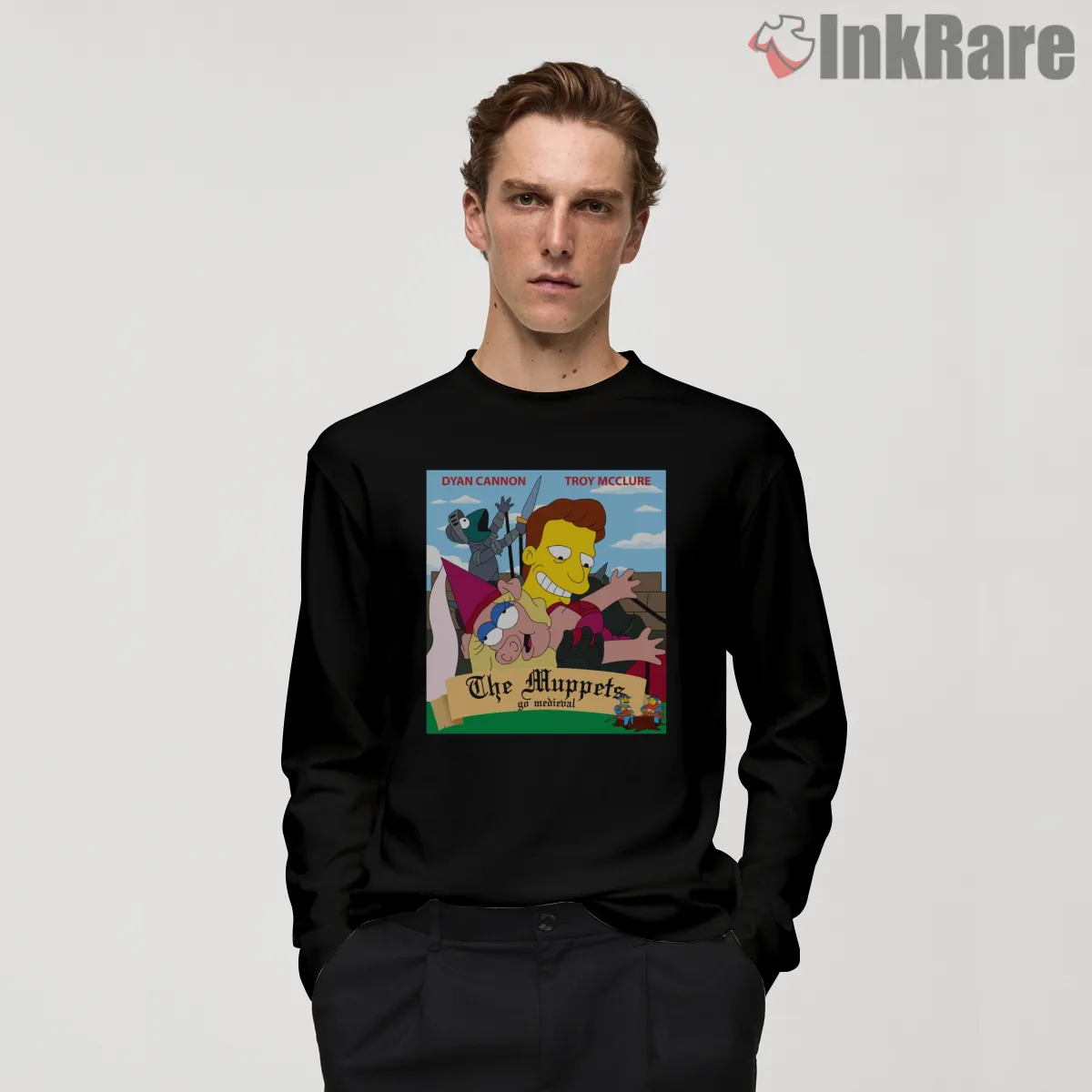 The Muppets Medieval Simpsons Troy Mcclure Mashup Shirt on black long sleeve shirt for men graphic tee