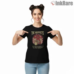 The Muppets Rock Tour Flame Drummer Vintage Band Shirt on black short sleeve shirt for women graphic tee
