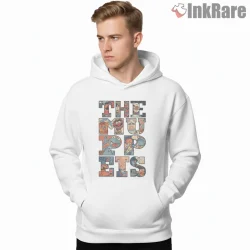 The Muppets Vintage Letter Collage Character Shirt on white hoodie for men graphic tee