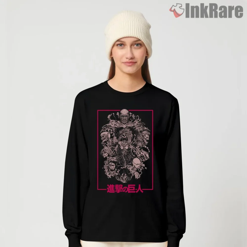 The Nine Titans Crimson Line Art Shirt on black long sleeve shirt for women graphic tee