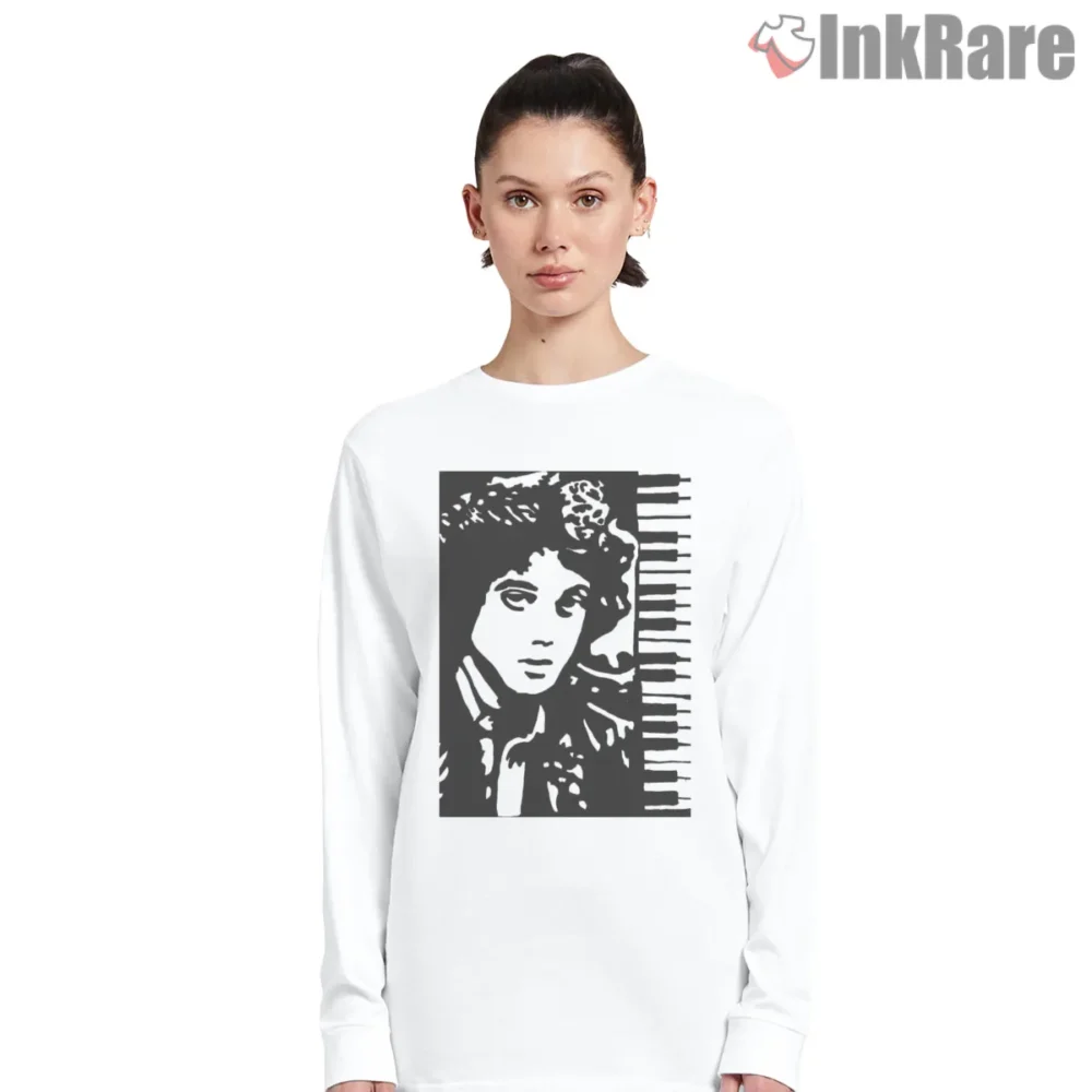 The Piano Man Silhouette Keyboard Portrait Shirt on white long sleeve shirt for women graphic tee