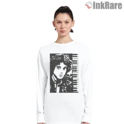 The Piano Man Silhouette Keyboard Portrait Shirt on white long sleeve shirt for women graphic tee