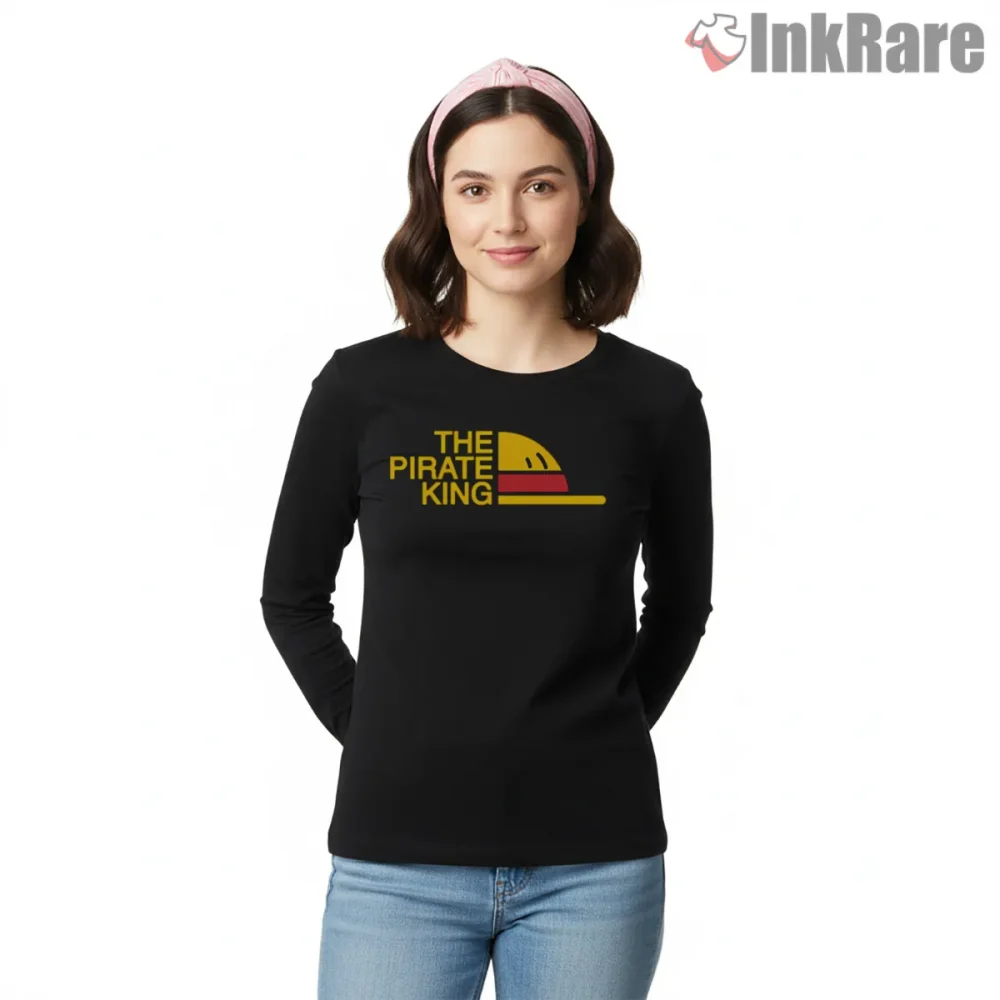 The Pirate King Minimal Straw Hat Anime Shirt on black long sleeve shirt for women graphic tee