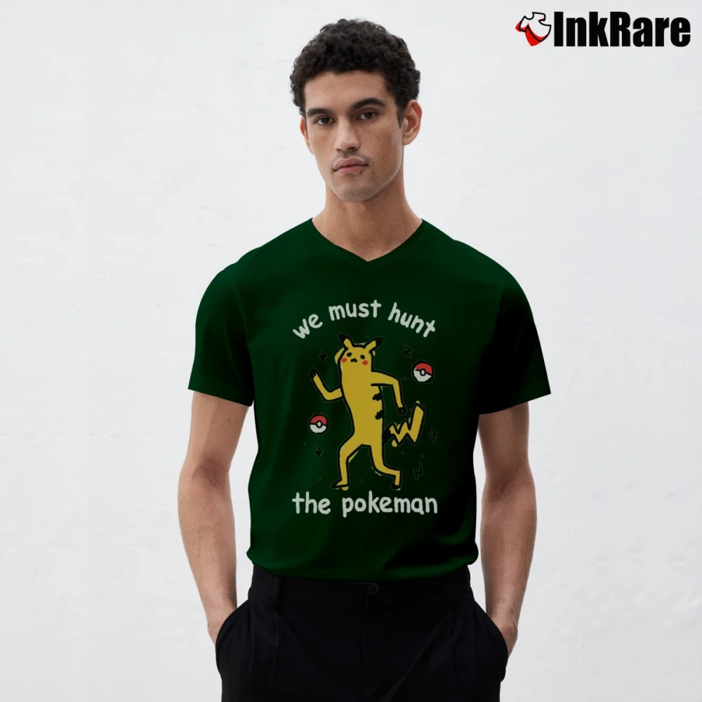 Men’s The Pokeman Pikachu Parody Pokemon V-Neck Tee in forest green | Sharp, Breathable, Everyday Staple