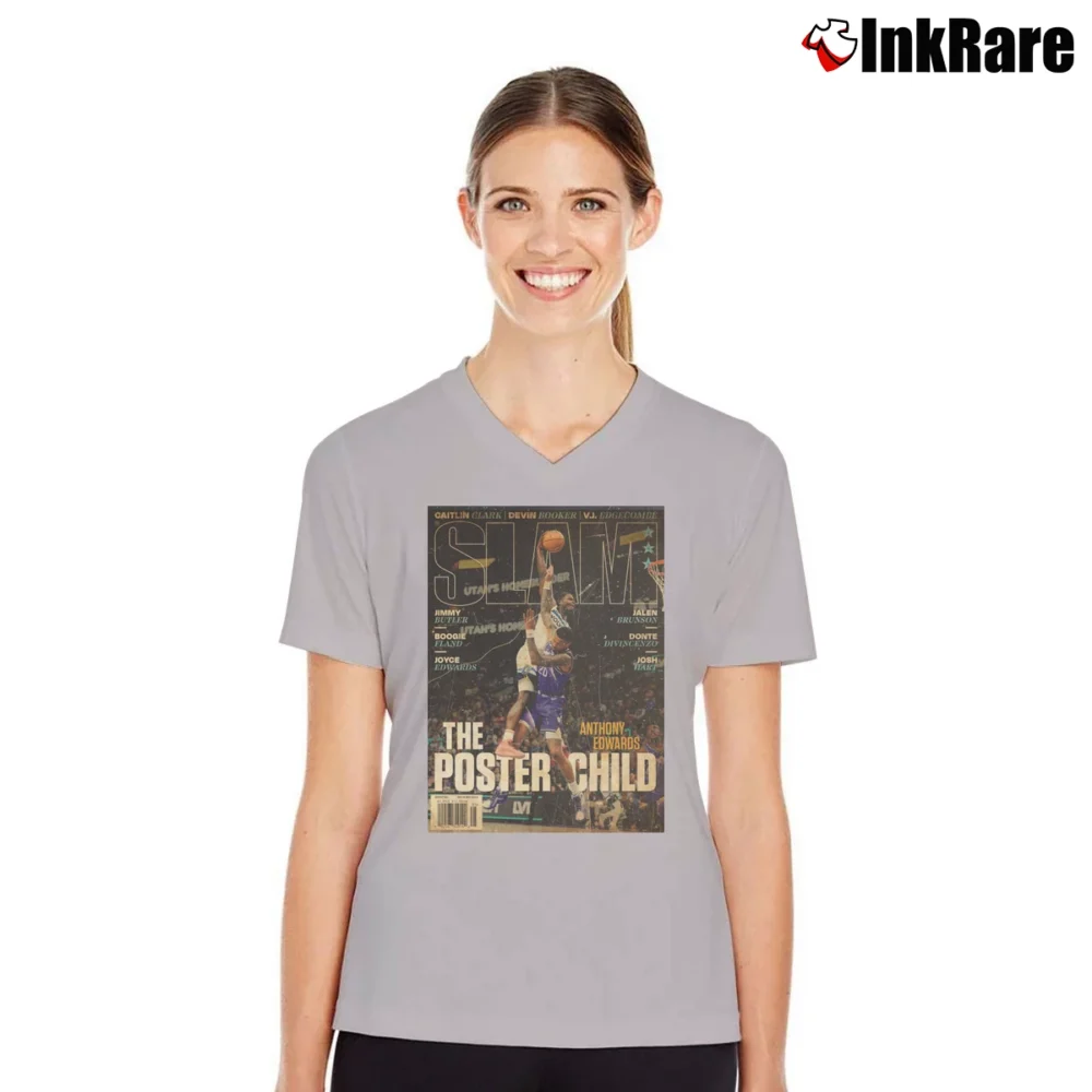 Women’s The Poster Child Anthony Edwards Dunk V-Neck Tee in sport grey | Chic Neckline, Soft Texture
