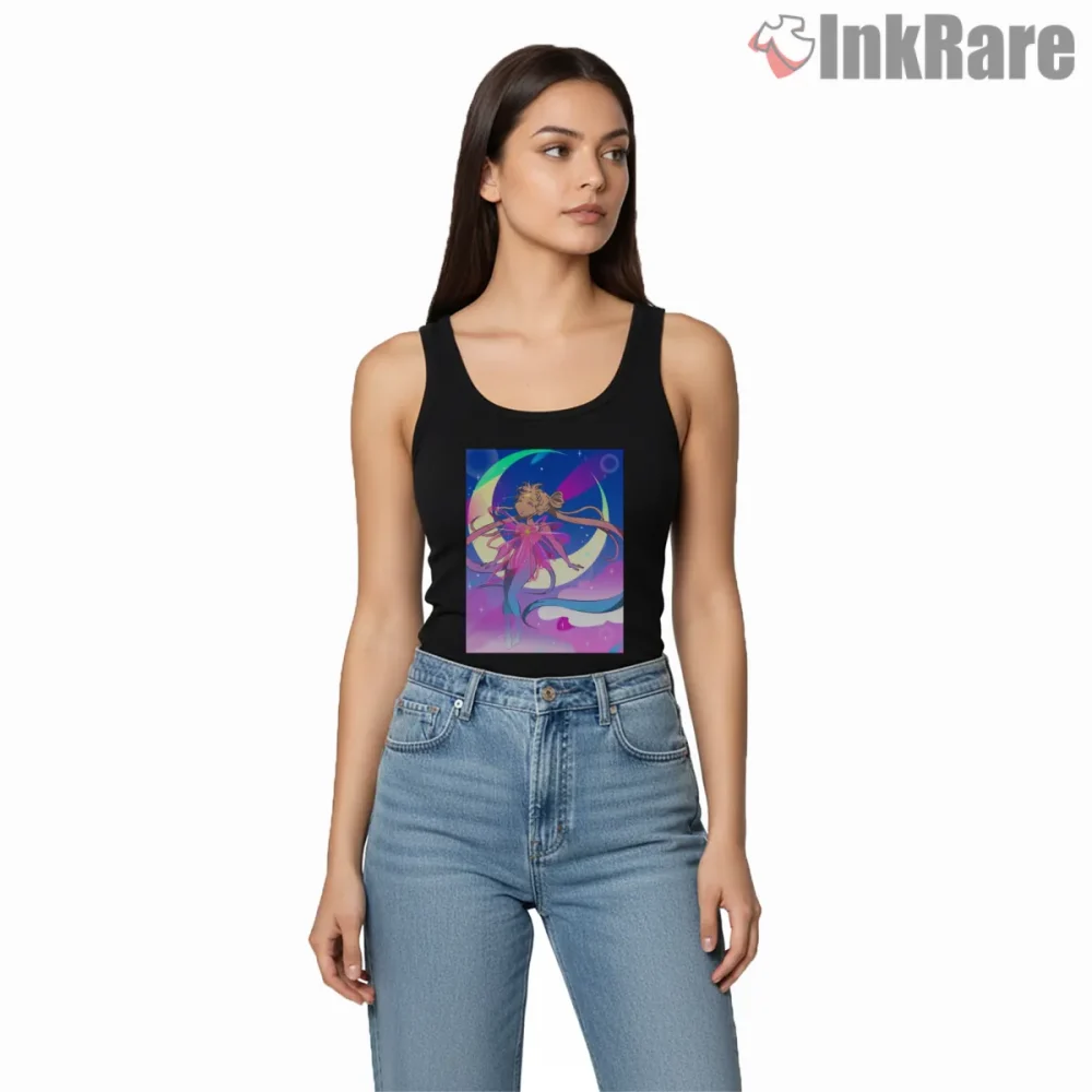 The Power Of The Moon Magical Transformation Shirt on black tank top for women graphic tee