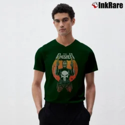 Men’s The Punisher Frank Castle Marvel Comics V-Neck Tee in forest green | Sharp, Breathable, Everyday Staple