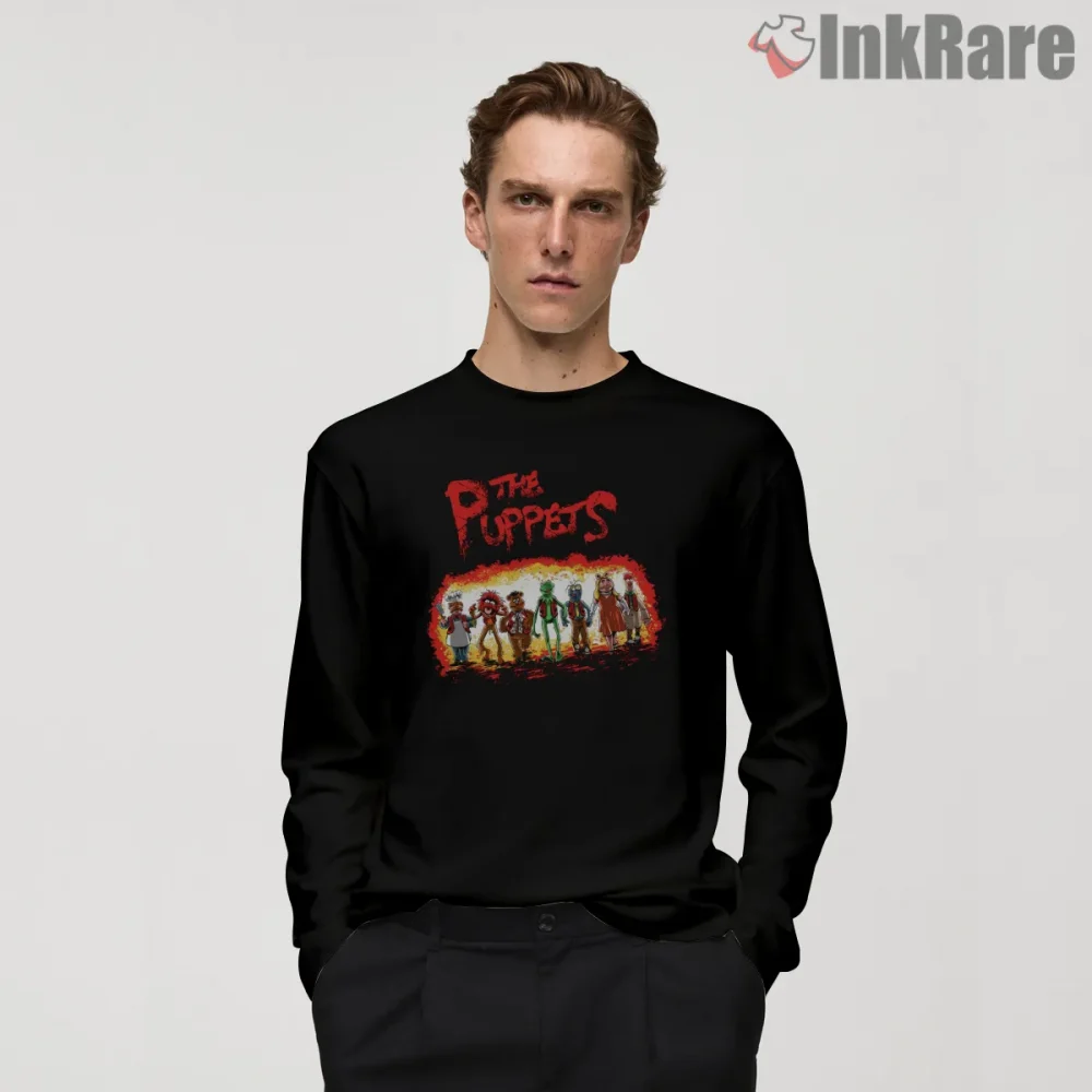 The Puppets Horror Parody Dark Group Cartoon Shirt on black long sleeve shirt for men graphic tee
