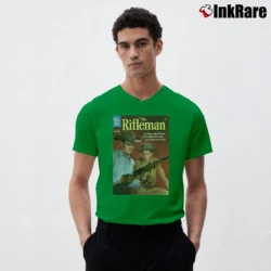 Men’s The Rifleman Western TV Series V-Neck Tee in irish green | Sharp, Breathable, Everyday Staple
