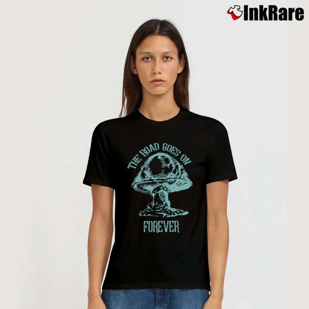Women’s The Road Goes On Forever Mushroom Signature T-Shirt in black | Soft, Flattering Fit