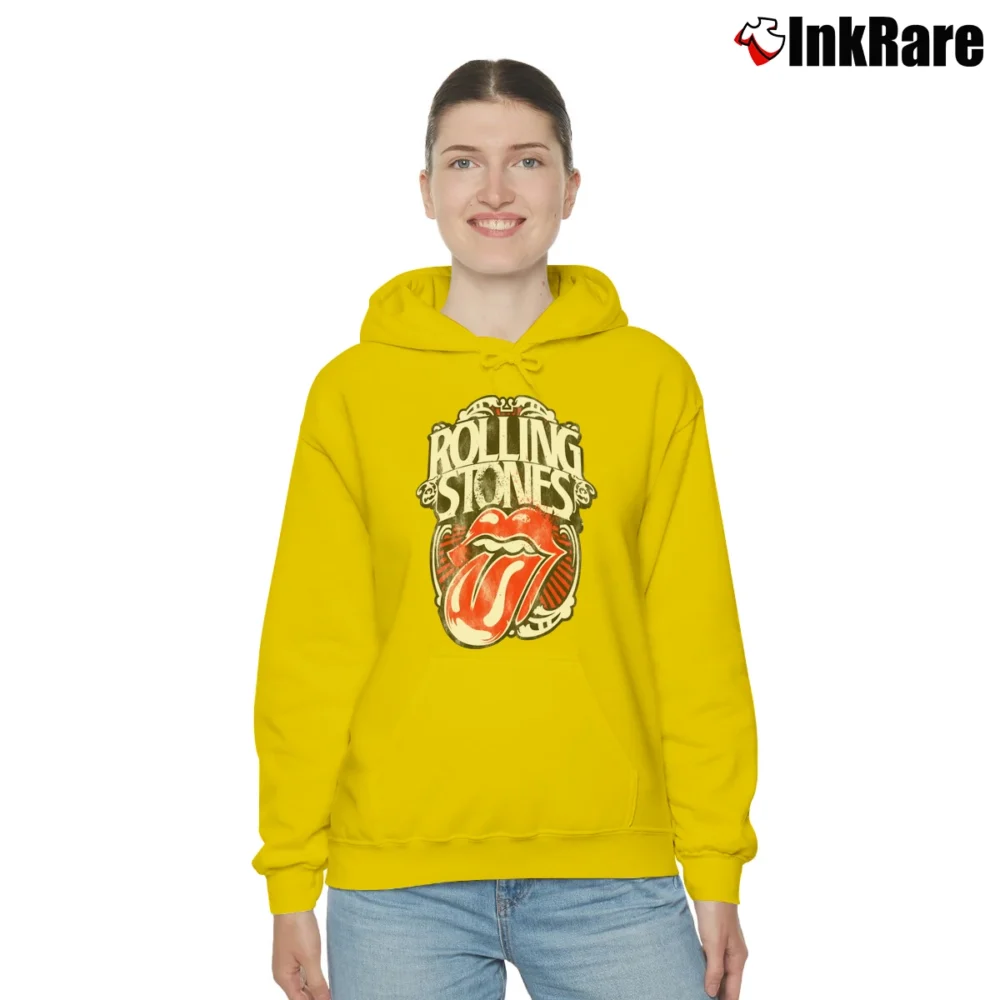 Women’s The Rolling Stones 1978 Tongue for Rock Fans Cozy Hoodie in yellow | Warm, Structured, Stylish
