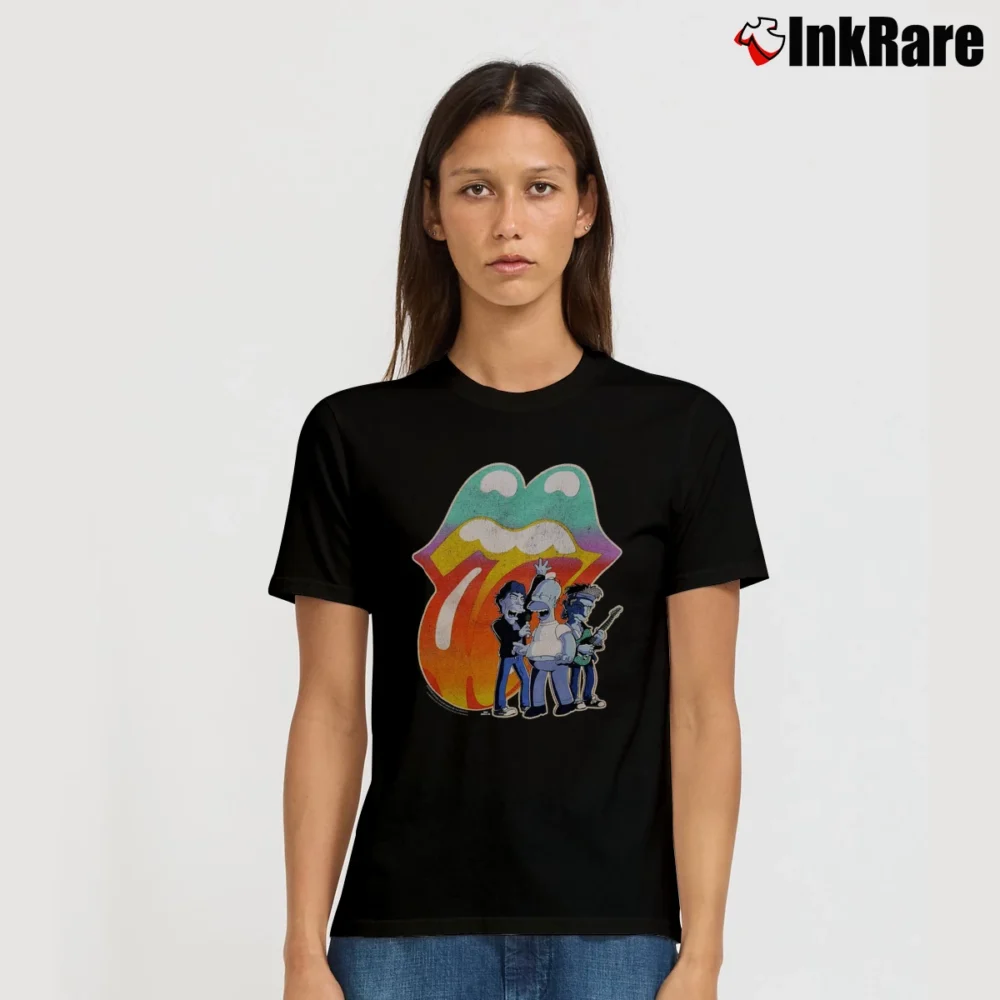 Women’s The Rolling Stones 2002 Homer Simpson Parody Signature T-Shirt in black | Soft, Flattering Fit