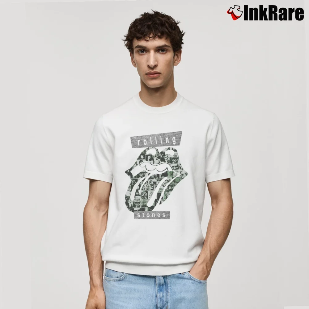 Men’s The Rolling Stones Big Logo Streetwear Classic T-Shirt in white | Soft, Breathable Everyday Wear