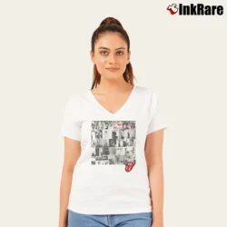 Women’s The Rolling Stones Exile On Main Street Tongue V-Neck Tee in white | Chic Neckline, Soft Texture