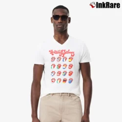 Men’s The Rolling Stones Lick The Flag International Tour 2019 V-Neck Tee in white | Sharp, Breathable, Everyday Staple