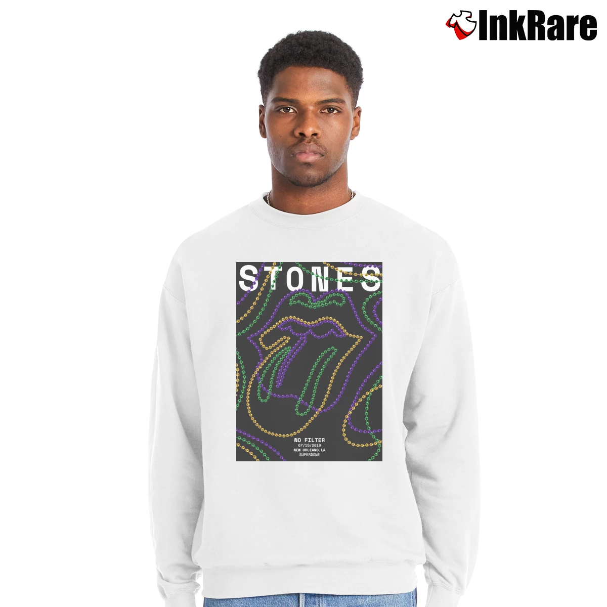 Men’s The Rolling Stones No Filter Album New Orleans La Crewneck Sweatshirt in white | Cozy Fabric, Clean Style