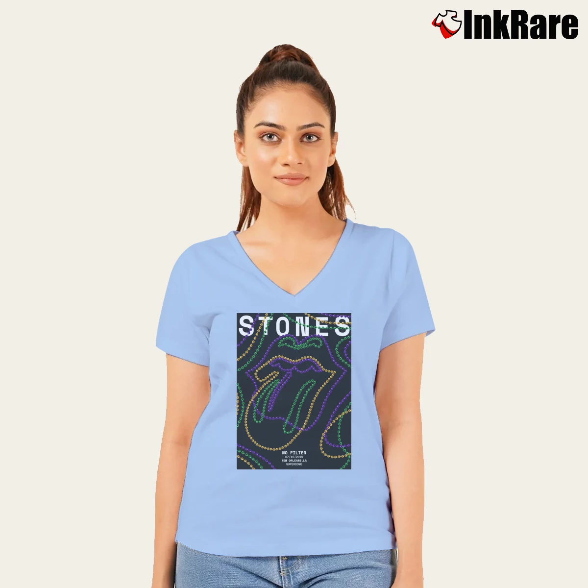 Women’s The Rolling Stones No Filter Album New Orleans La V-Neck Tee in light blue | Chic Neckline, Soft Texture