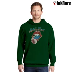 Men’s The Rolling Stones North American Rock Concert Tour 80s Classic Band Pullover Hoodie in forest green | Cozy, Durable, Modern Fit