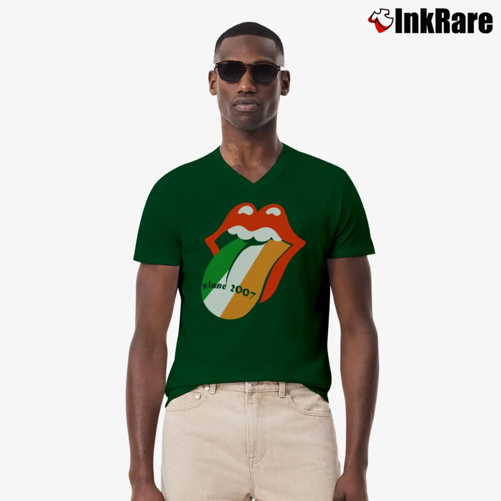 Men’s The Rolling Stones Slane Castle 2007 Ireland V-Neck Tee in forest green | Sharp, Breathable, Everyday Staple
