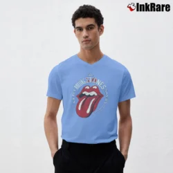 Men’s The Rolling Stones Tongue 50th Anniversary Classic Band V-Neck Tee in light blue | Sharp, Breathable, Everyday Staple