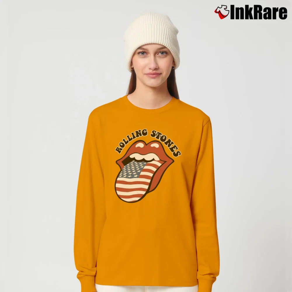 Women’s The Rolling Stones Usa Flag For Men Women Long-Sleeve Top in orange | Sleek, Versatile, All-Season